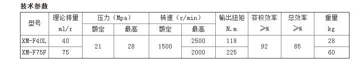 XM-F40L(75F)轴向高速柱塞马达,技术参数 XM-F40L(75F)轴向高速柱塞马达,技术参数